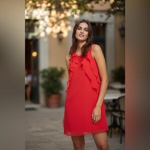 BCBGeneration Red Sleeveless Ruffle Shift Dress